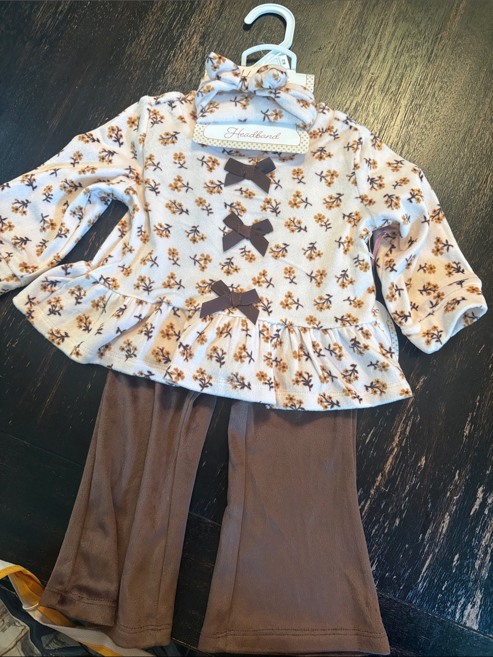 Nannette Cream Floral Peplum Top with Brown Pants Set